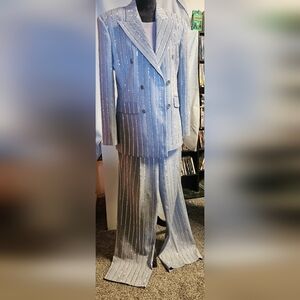 Chic Silver Striped Suit Set
